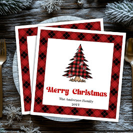 Servilleta De Papel De Cena Chic Red Black Plaid Christmas Napkin Personalized