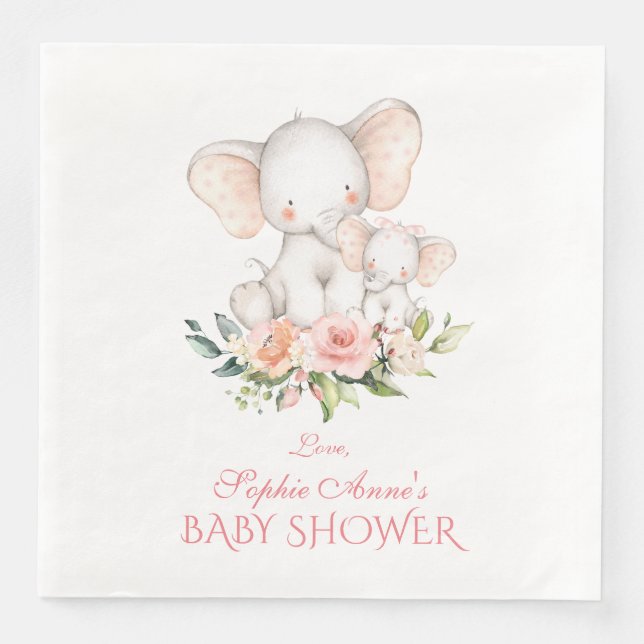 Servilleta De Papel De Cena Chica de elefante cutáneo de agua Baby Shower (Anverso)