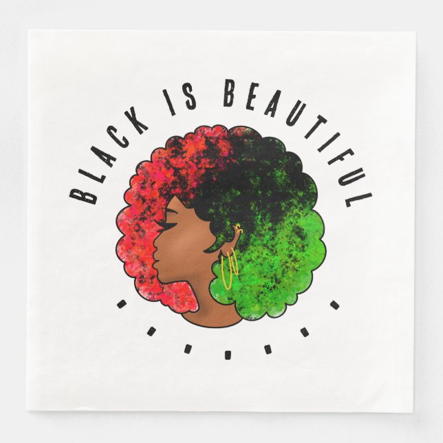 Servilleta De Papel De Cena Chica negra panafricana mujer rojo orgullo verde a (Anverso)