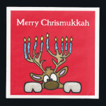 Servilleta De Papel De Cena Chrismukkah Reinder con Menorah Antlers Napkins<br><div class="desc">Estas son servilletas divertidas para usar en sus reuniones de vacaciones. El diseño presenta a mi personalizado reno cuyas cuerdas son como una menorah. Combina los símbolos judío y cristiano. También hice un mantel de Chrismukkah con muchos personajes judíos/cristianos, uno de los cuales es este. Así que esto se vería...</div>