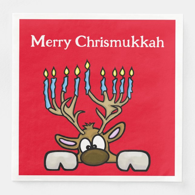 Servilleta De Papel De Cena Chrismukkah Reinder con Menorah Antlers Napkins (Anverso)