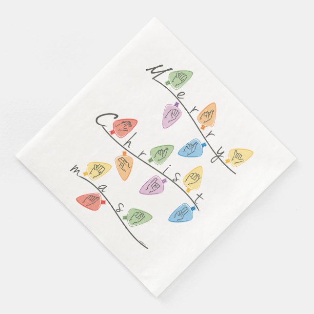 Servilleta De Papel De Cena Christmas Lights in Sign Language (Esquina)