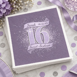 Servilleta De Papel De Cena Cinta Banner Sweet 16 Violeta Oscuro ID1333