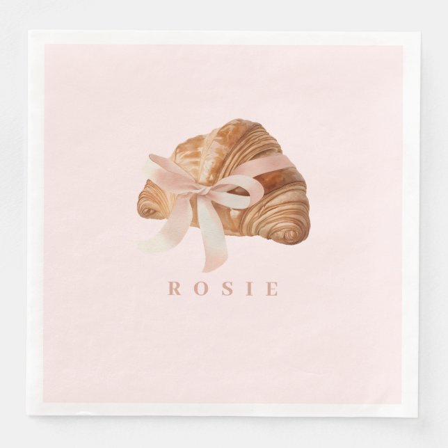 Servilleta De Papel De Cena Cinta rosa Croissant de Coquette Personalizada (Anverso)