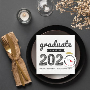 Servilleta De Papel De Cena Clase de 2026 Fiesta de Graduación con Boceto Negr