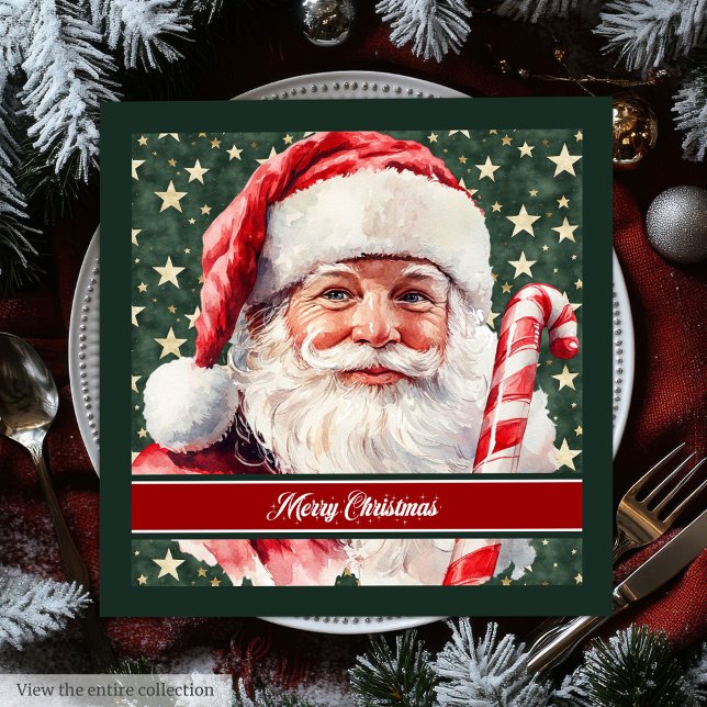 Servilleta De Papel De Cena Clásica acuarela Santa Claus (Classic Watercolor Santa Claus Holiday Napkins)
