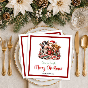 Servilleta De Papel De Cena Clásico cartoon divertido de vaca de Navidad servi
