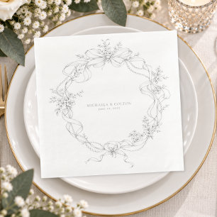 Servilleta De Papel De Cena Clásico Gris Negro Floral Corona Boda Vintage