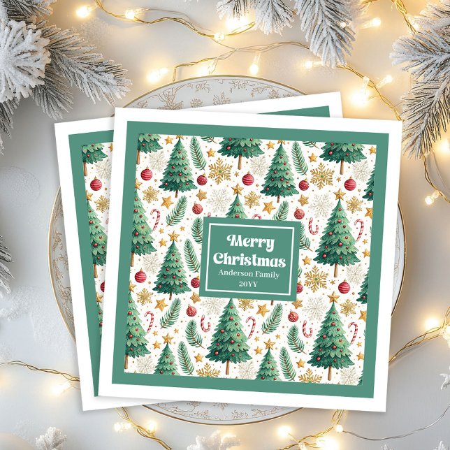 Servilleta De Papel De Cena Classic Christmas Trees Candy Cane Party Napkins (Classic Christmas Trees Candy Cane Party Napkins)