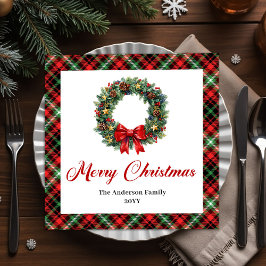 Servilleta De Papel De Cena Classic Christmas Wreath Napkin with Custom Name