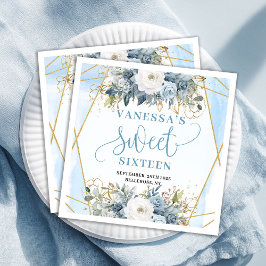Servilleta De Papel De Cena Classy Sweet Sixteen Blue and Gold Greenery Napkin
