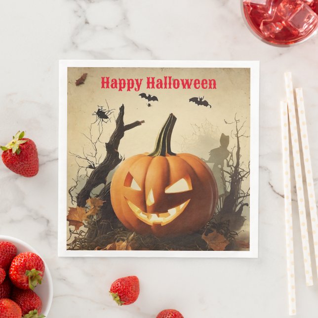 Servilleta De Papel De Cena Colección espeluznante de calabaza Halloween (In situ)