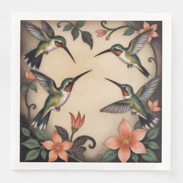 Servilleta De Papel De Cena colibrí Art Nouveau (Anverso)