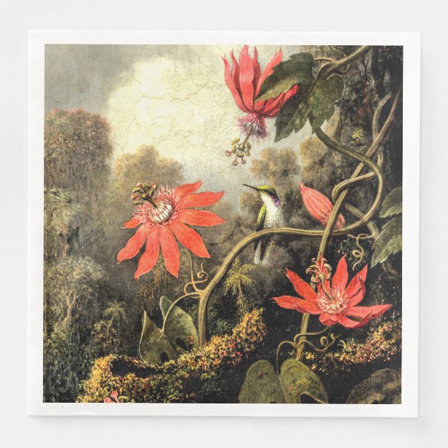 Servilleta De Papel De Cena Colibrí y flores de pasión (Anverso)