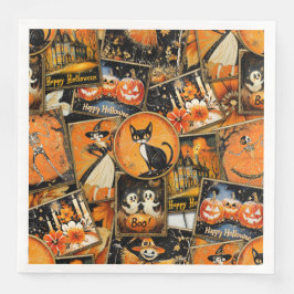 Servilleta De Papel De Cena Collage de diversiones Retro Vintage Halloween
