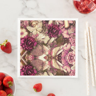 Servilleta De Papel De Cena Collage Decorativo Mariposas Y Rosas