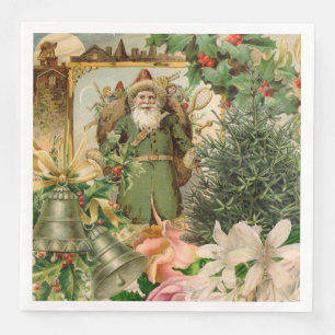 Servilleta De Papel De Cena Collage Navideño de Santa Verde del Viejo Mundo An