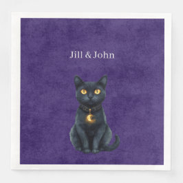 Servilleta De Papel De Cena Collar de Luna de Gato Negro para Boda Servilletas