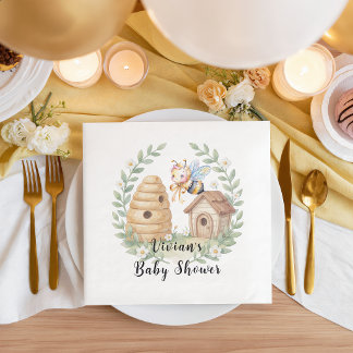 Servilleta De Papel De Cena Colmenas Florales y Ducha de Bebé Abeja