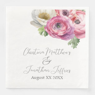 Servilleta De Papel De Cena Color de agua romántico rosa y blanco Ranunculus
