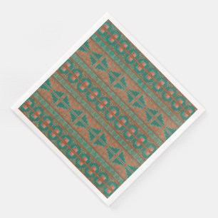 Servilleta De Papel De Cena Colores de cobre teal del suroeste patrón geométri