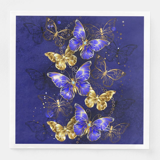 Servilleta De Papel De Cena Composición con mariposas de zafiro (Anverso)
