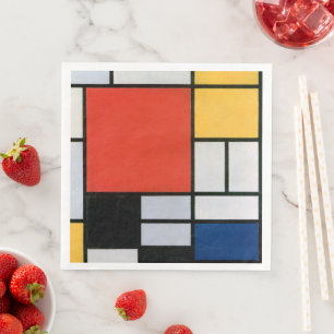 Servilleta De Papel De Cena Composición Mondrial Negro Rojo Amarillo