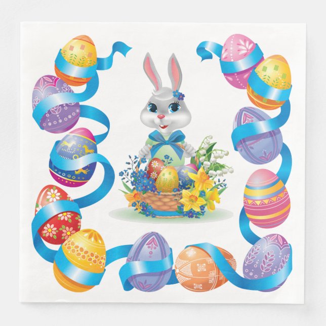 Servilleta De Papel De Cena Conejo de Pascua con Huevos (Anverso)