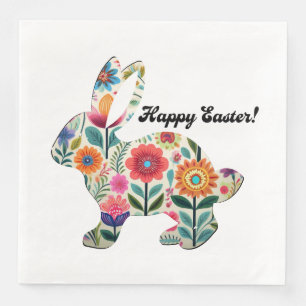 Servilleta De Papel De Cena Conejo de Pascua Silueta Personalizable con Flores