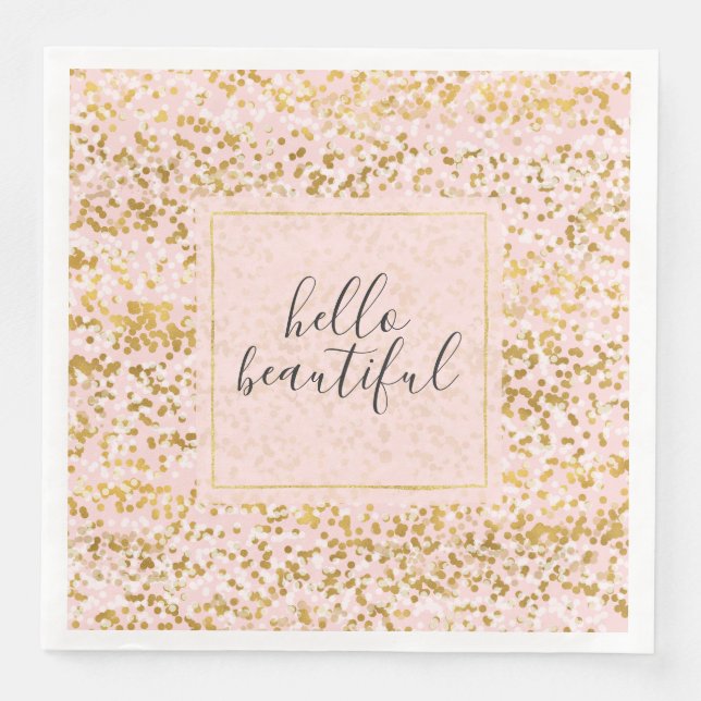 Servilleta De Papel De Cena Confetán rosa blanco dorado (Anverso)