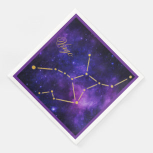Servilleta De Papel De Cena Constelación de virgo dorado sobre galaxia oscura 