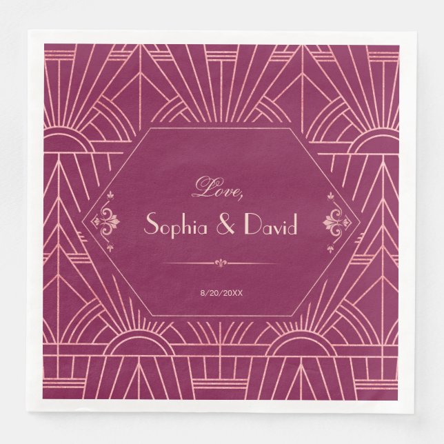 Servilleta De Papel De Cena Cooper Rosa Gran Gatsby Boda de los años 20 (Anverso)