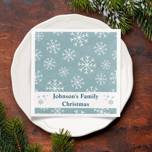 Servilleta De Papel De Cena Copo de nieve azul moderno (Blue Snowflake Dinner Napkin)
