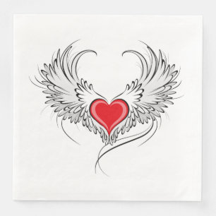 Servilleta De Papel De Cena Corazón de Ángel Rojo con alas