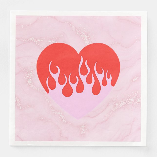 Servilleta De Papel De Cena Corazón de Fuego (Anverso)