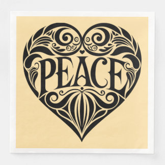 SERVILLETA DE PAPEL DE CENA CORAZÓN DE PAZ EN BLANCO Y NEGRO