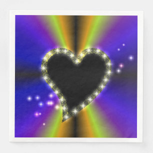 Servilleta De Papel De Cena Corazón negro con estrellas en arcoiris amarillo p