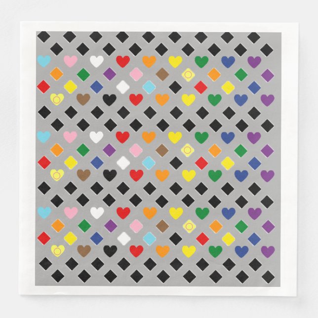 Servilleta De Papel De Cena Corazones arcoiris (Anverso)