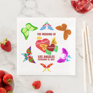 Servilleta De Papel De Cena Corazones rojos, mariposas encantadoras