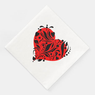 Servilleta De Papel De Cena Corazones Rojos Y Negros
