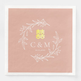 Servilleta De Papel De Cena Corona de hojas de rosa polvorienta boho para boda