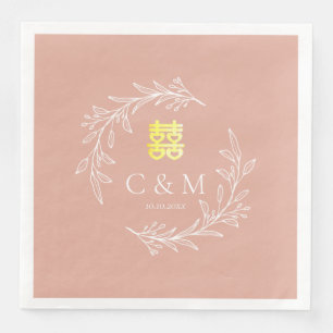 Servilleta De Papel De Cena Corona de hojas de rosa polvorienta boho para boda