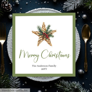 Servilleta De Papel De Cena Corona de Navidad bohemio minimalista en neutro