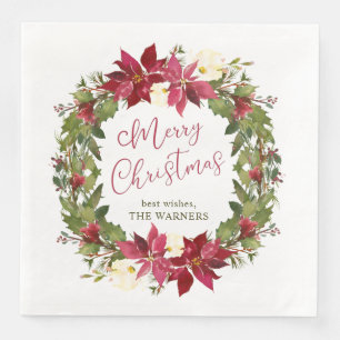 Servilleta De Papel De Cena Corona de Navidad de Poinsettia Personalizada