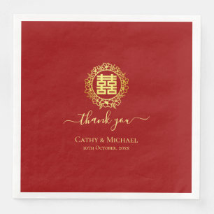 Servilleta De Papel De Cena Corona floral gracias rojo boda china Papel