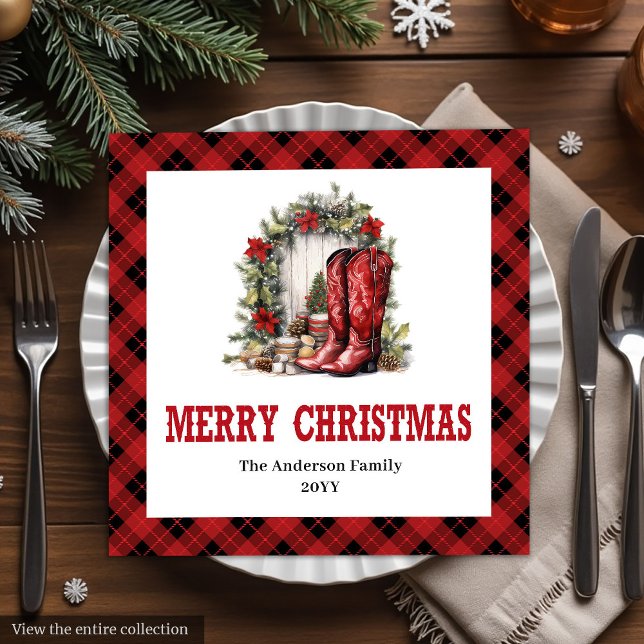 Servilleta De Papel De Cena Country Western Plaid Christmas Paper Napkins (Country Western Plaid Christmas Paper Napkins)