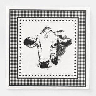 Servilleta De Papel De Cena Cow Gingham Farmhouse