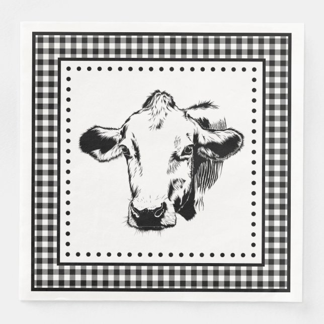 Servilleta De Papel De Cena Cow Gingham Farmhouse (Anverso)