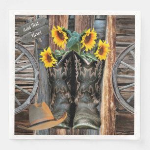 Servilleta De Papel De Cena Cowboy Boots Flores Gorra Vagón Ruedas