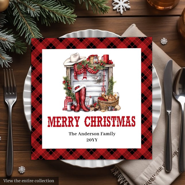 Servilleta De Papel De Cena Cowboy Christmas napkins red black tartan design (Cowboy Christmas napkins red black tartan design

)